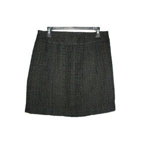 LOFT A-Line Mini Skirt Black Tweed Career Stretch Side Zip Size 6 Lined